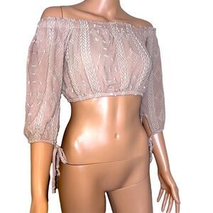Audrey 3+1 cropped long sleeve blouse off the shoulder Boho/western style SZ M
